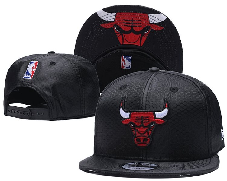NBA Bulls Team Logo Black Leather Adjustable Hat TX