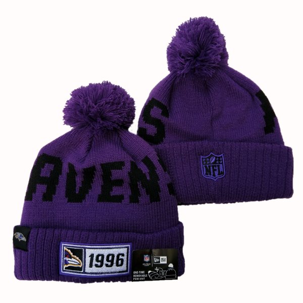 NFL Ravens Team Logo Purple Pom Knit Hat YD