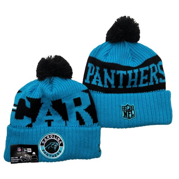 NFL Panthers Team Logo Blue Pom Knit Hat