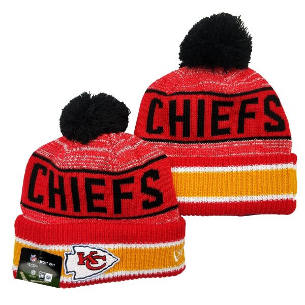 NFL Chiefs Team Logo Red Pom Cuffed Knit Hat YD