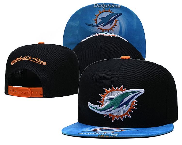 NFL Dolphins Team Logo Black Mitchell & Ness Adjustable Hat