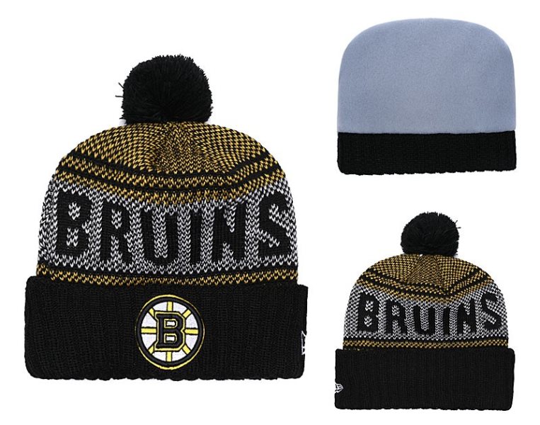 NHL Bruins Fresh Logo Black Pom Knit Hat YD