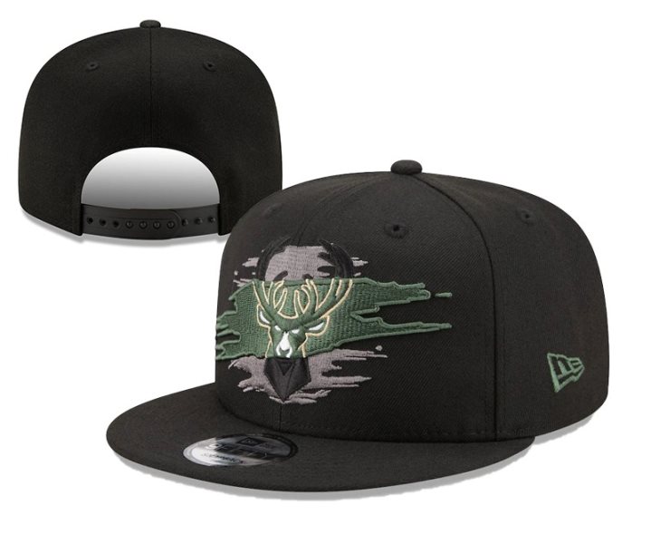 NBA Bucks Team Logo Tear Black New Era Adjustable Hat YD
