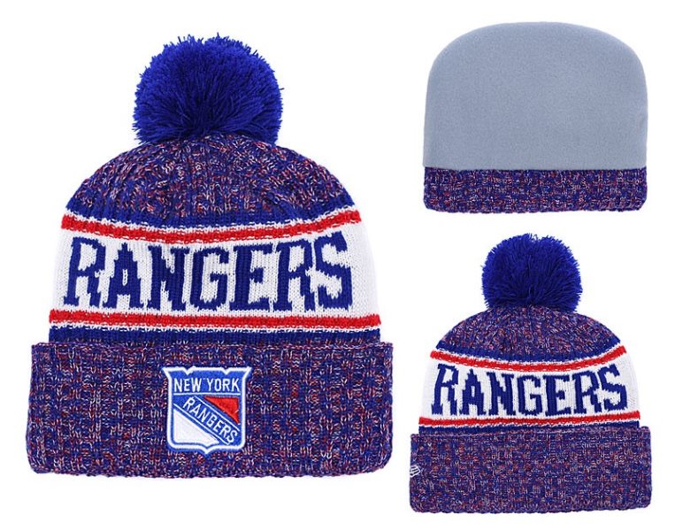 NHL Rangers Team Logo Blue Pom Knit Hat YD