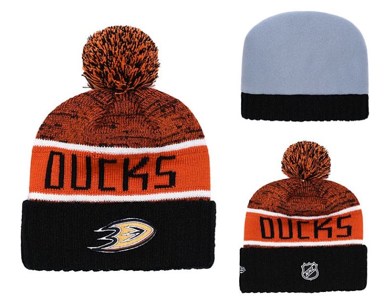 NHL Ducks Team Logo Orange Knit Hat