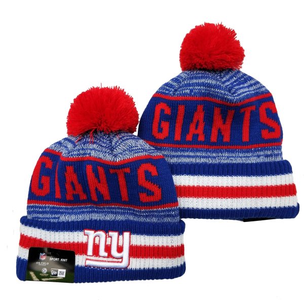NFL Giants Team Logo Royal Red Pom Cuffed Knit Hat YD