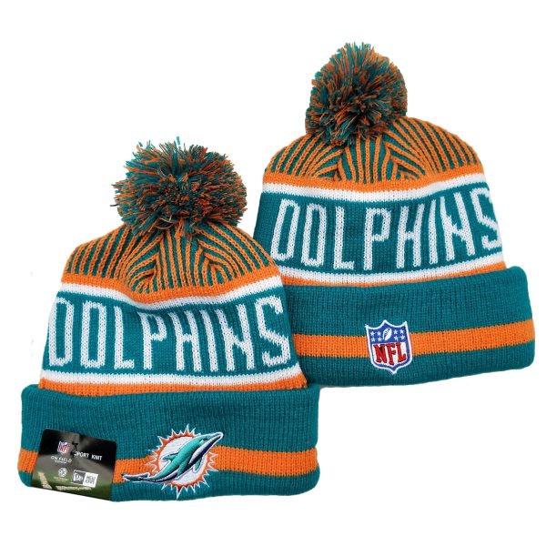 NFL Dolphins Team Logo Aqua Orange Pom Cuffed Knit Hat YD