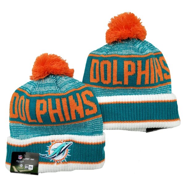 NFL Dolphins Team Logo Aqua Pom Cuffed Knit Hat YD