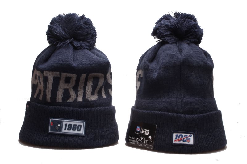 NFL Patriots Team Logo Navy 100th Season Pom Knit Hat YD
