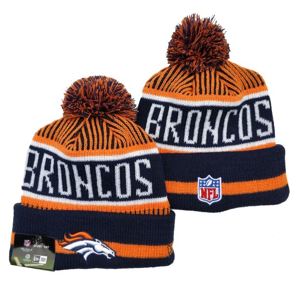 NFL Broncos Team Logo Navy Orange Pom Cuffed Knit Hat YD
