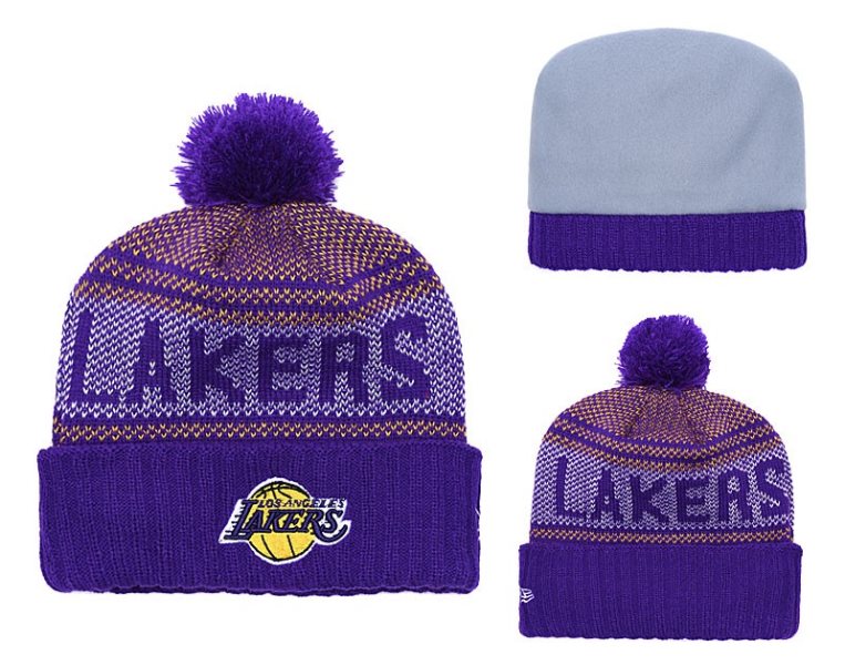 NBA Lakers Fresh Logo Purple Pom Knit Hat YD