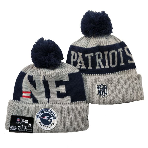 NFL Patriots Team Logo Gray 2020 Sideline Pom Cuffed Knit Hat YD