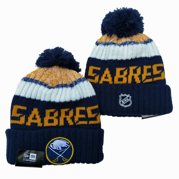 NHL Sabres Team Logo Navy Wordmark Cuffed Pom Knit Hat YD