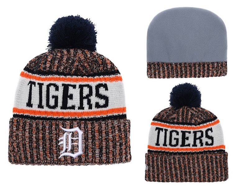 MLB Tigers Team Logo Cuffed Knit Hat With Pom YD