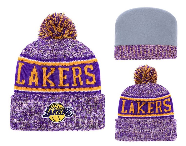 NBA Lakers Team Logo Purple Pom Knit Hat YD