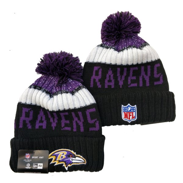 NFL Ravens Team Logo Black Pom Knit Hat YD
