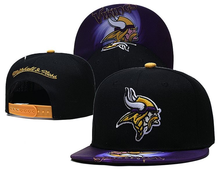 NFL Vikings Team Logo Black Mitchell & Ness Adjustable Hat LH