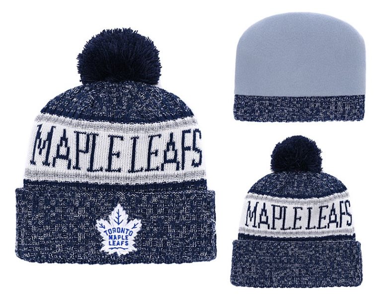 NHL Maple Leafs Team Logo Cuffed Knit Hat With Pom YD