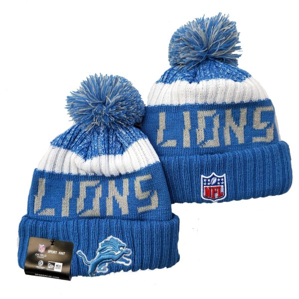 NFL Lions Team Logo Blue Pom Knit Hat YD (1)