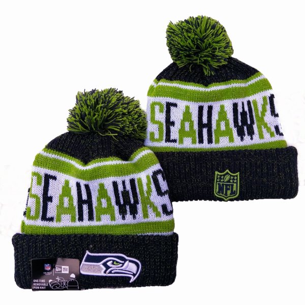 NFL Seahawks Team Logo Black Green Pom Knit Hat YD