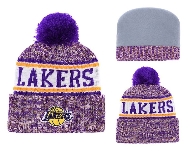 NBA Lakers Team Logo Cuffed Knit Hat With Pom YD