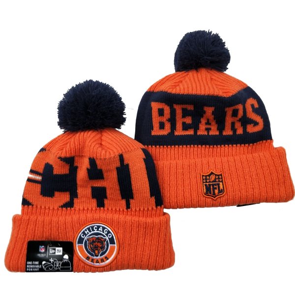 NFL Bears Team Logo Orange 2020 Sideline Pom Cuffed Knit Hat YD