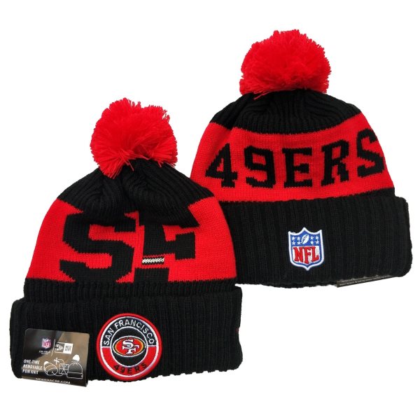 2020 NFL 49ers Team Logo Red Black Sideline Pom Cuffed Knit Hat YD