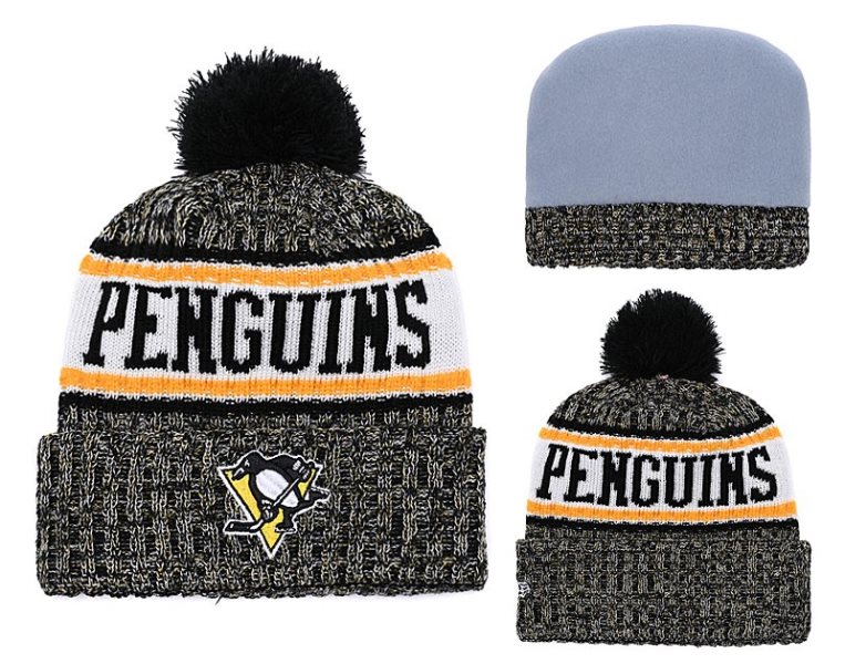 NHL Penguins Team Logo Fashion Pom Knit Hat YD