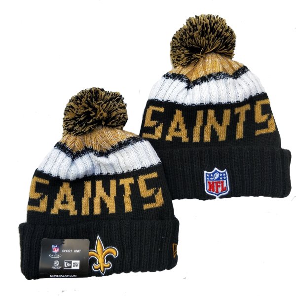 NFL Saints Team Logo Black Pom Knit Hat YD