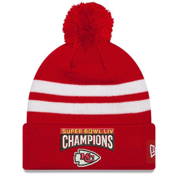 NFL Chiefs Team Logo Red 2020 Super Bowl LIV Champions Pom Knit Hat YP