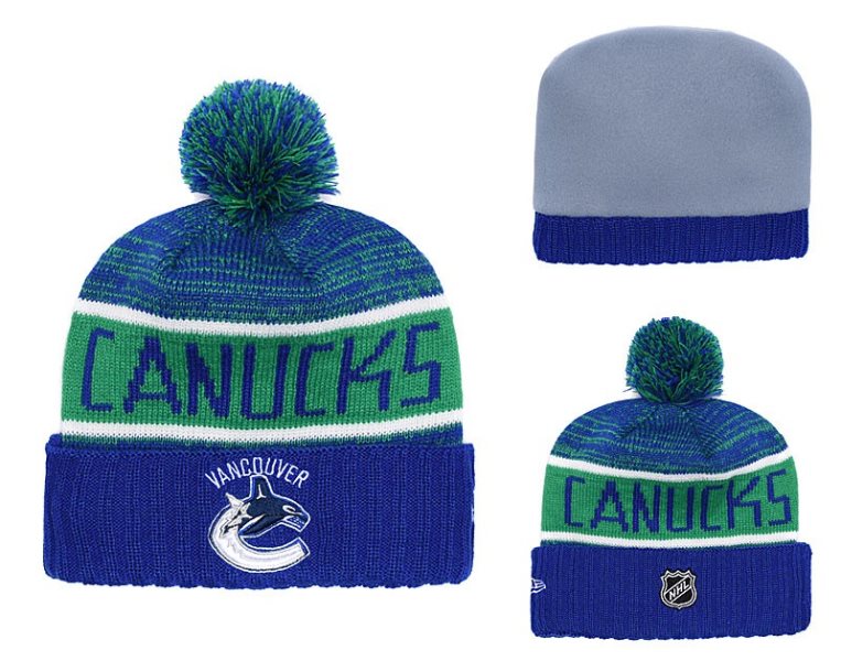 NHL Canucks Fresh Logo Blue Pom Knit Hat