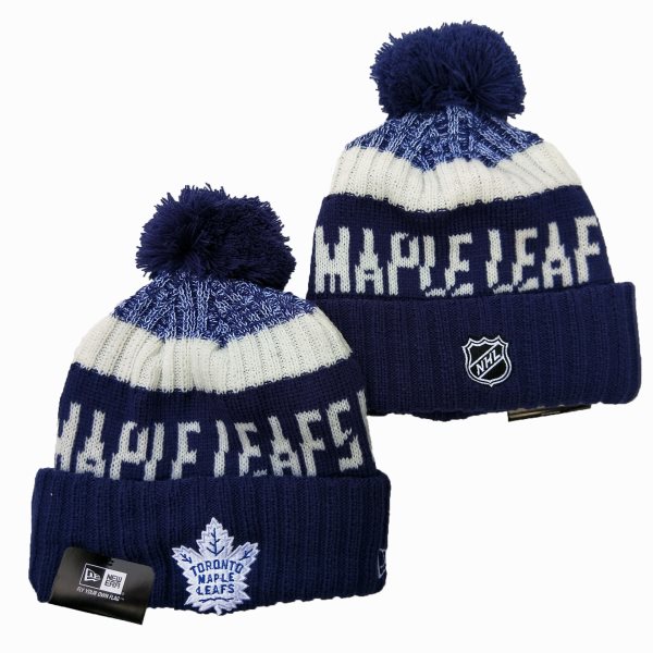 NHL Maple Leafs Team Logo Navy Wordmark Cuffed Pom Knit Hat YD