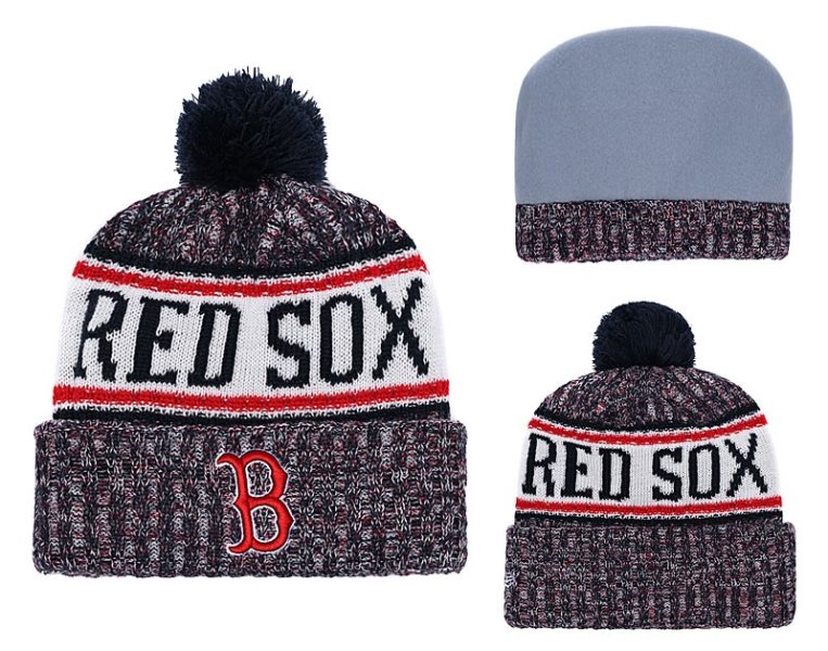 MLB Red Sox Fashion Banner Block Cuffed Knit Hat With Pom YD