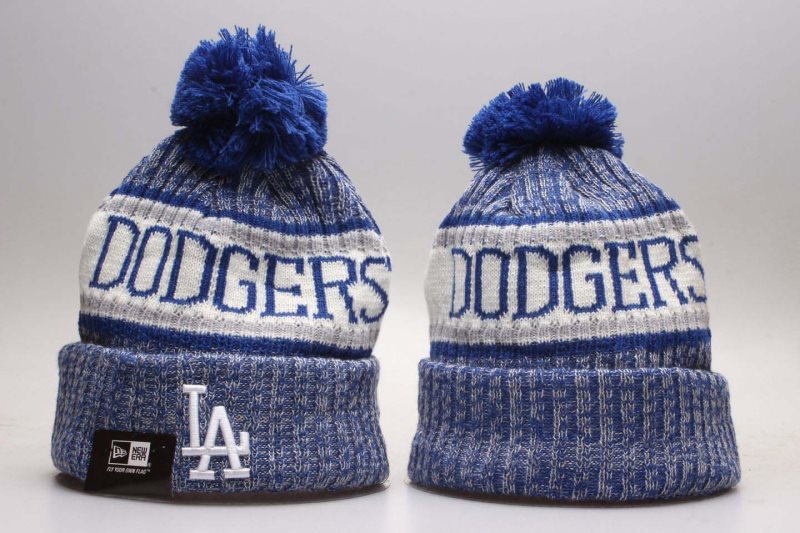 MLB Dodgers Fresh Logo Blue Knit Hat With Pom YP