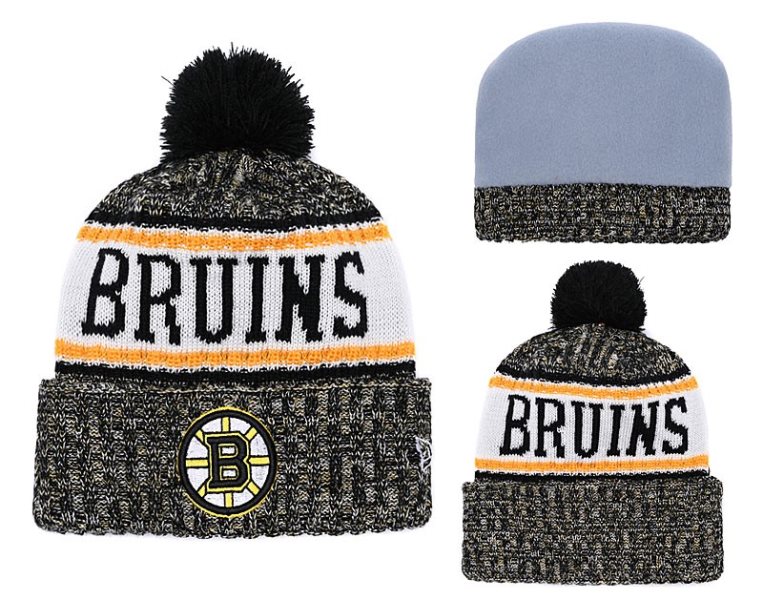 NHL Bruins Team Logo Fashion Pom Knit Hat YD
