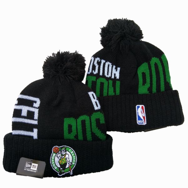 NBA Celtics Team Logo Black Wordmark Cuffed Pom Knit Hat YD