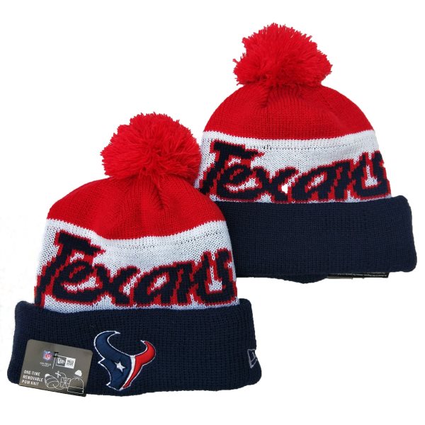 NFL Texans Team Logo Red White Navy Pom Knit Hat YD