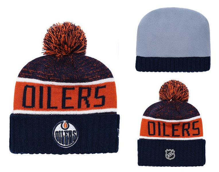 NHL Oilers Navy Rinkside Goalie Cuffed Pom Knit Hat