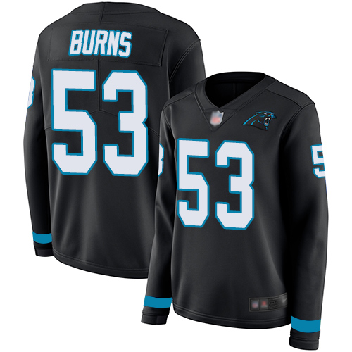 Nike Panthers #53 Brian Burns Black Team Color Women's Stitched NFL Limited Therma Long Sleeve Jersey
