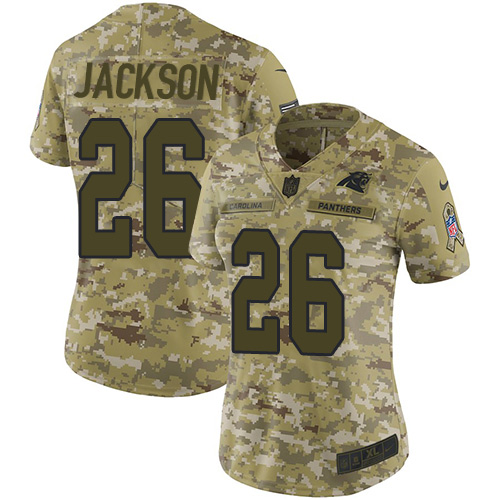 Nike Panthers #26 Donte Jackson Camo Women's Stitched NFL Limited 2018 Salute to Service Jersey