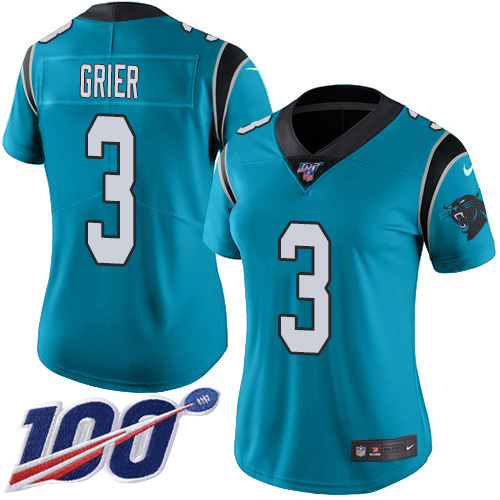 Nike Panthers #3 Will Grier Blue Alternate Women's Stitched NFL 100th Season Vapor Untouchable Limited Jersey