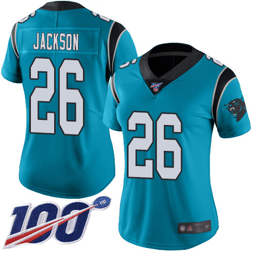 Nike Panthers #26 Donte Jackson Blue Women's Stitched NFL Limited Rush 100th Season Jersey