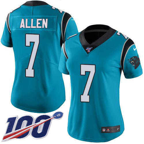 Nike Panthers #7 Kyle Allen Blue Women's Stitched NFL Limited Rush 100th Season Jersey