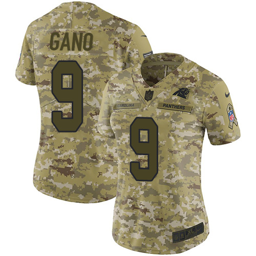 Nike Panthers #9 Graham Gano Camo Women's Stitched NFL Limited 2018 Salute to Service Jersey