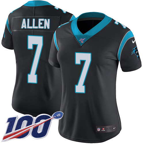 Nike Panthers #7 Kyle Allen Black Team Color Women's Stitched NFL 100th Season Vapor Limited Jersey