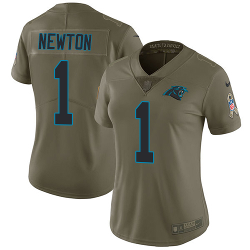 Nike Panthers #1 Cam Newton Olive Women's Stitched NFL Limited 2017 Salute to Service Jersey