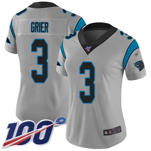 Nike Panthers #3 Will Grier Silver Women's Stitched NFL Limited Inverted Legend 100th Season Jersey