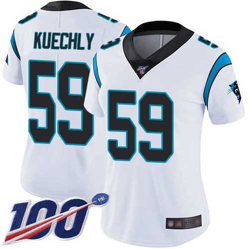 Nike Panthers #59 Luke Kuechly White Women's Stitched NFL 100th Season Vapor Limited Jersey