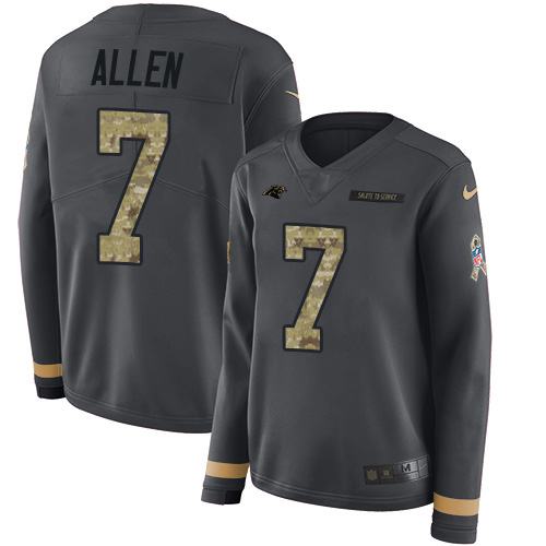 Nike Panthers #7 Kyle Allen Anthracite Salute to Service Women's Stitched NFL Limited Therma Long Sleeve Jersey
