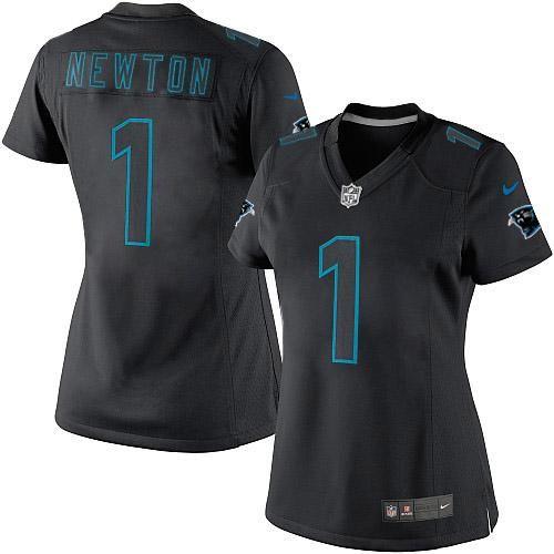 Nike Panthers #1 Cam Newton Black Impact Women's Stitched NFL Limited Jersey